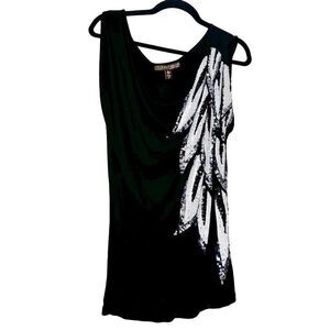 Kische Cowl Neck Sleeveless Sequined Wing Jersey Rayon Tank Top Black Medium